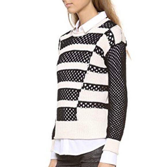 Rebecca Taylor Intarsia Pullover Open Knit Striped Size Medium - Picture 3 of 8